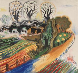 Franz Radziwill - Bauerndorf (recto); Stehender Akt mit Hühnern (verso)