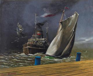Franz Radziwill - Dampfer, Zwischenraum und Segelschiff.
