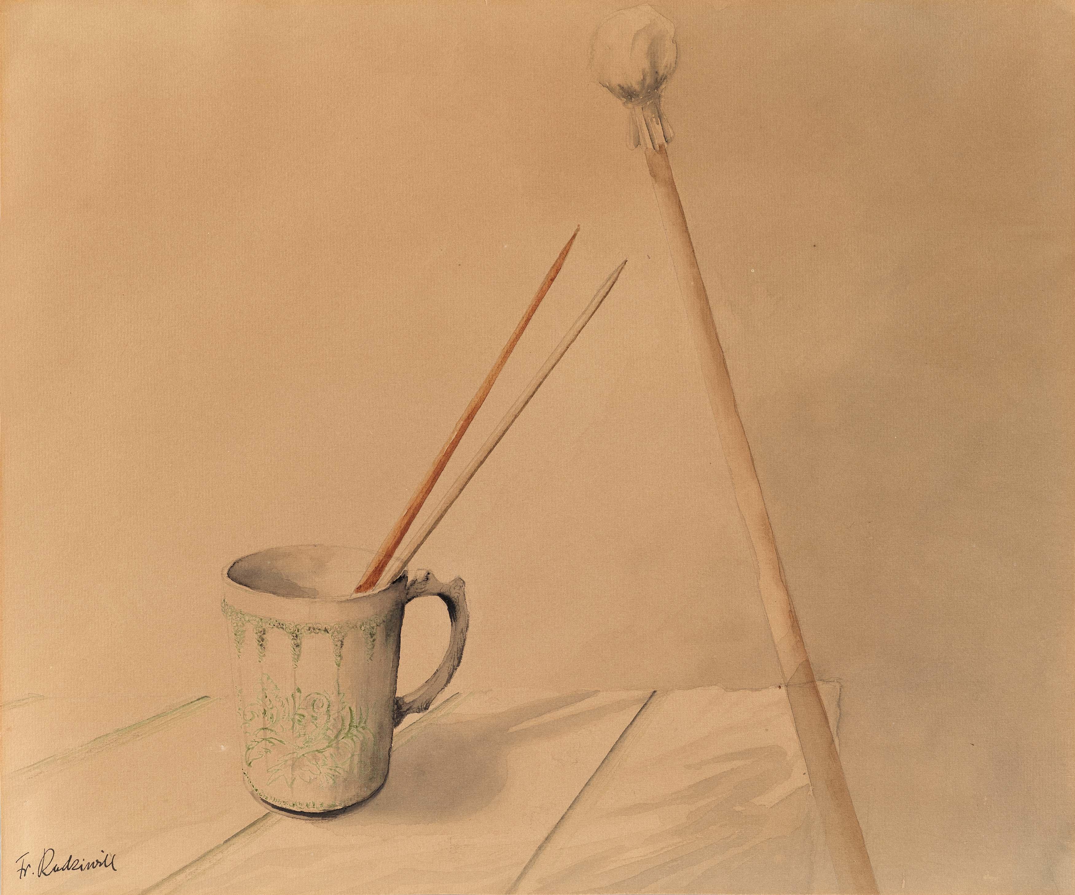 Franz Radziwill - Stillleben mit Pinsel und Malstock.