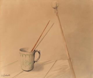 Franz Radziwill - Stillleben mit Pinsel und Malstock.