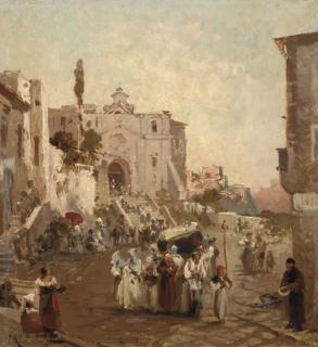 Franz Richard Unterberger - A procession in Southern Italy