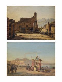 Franz Richard Unterberger - A stall on the shore, the Bay of Naples; and On the grand tour, Pompeii