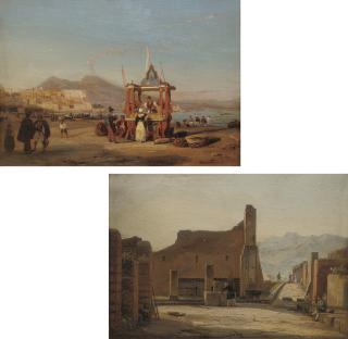 Franz Richard Unterberger - A stall on the shore, the Bay of Naples; and On the grand tour, Pompeii