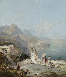 Franz Richard Unterberger - Amalfi: The Gulf of Sorrento, Figures on a Veranda
