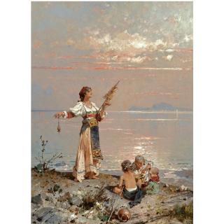 Franz Richard Unterberger - Austrian Figures On The Shore In The Bay Of Naples