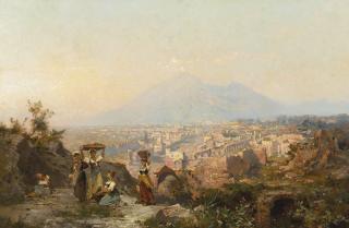 Franz Richard Unterberger - Figures On A Hill Overlooking Pompeii