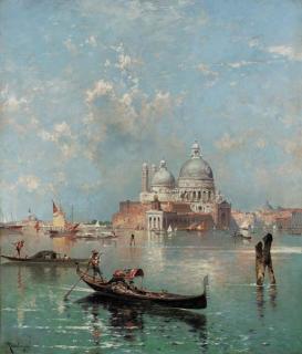Franz Richard Unterberger - Gondolas in front of S. Maria della Salute, Venice