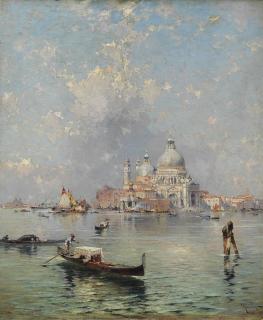 Franz Richard Unterberger - Gondolas in front of the Santa Maria della Salute, Venice