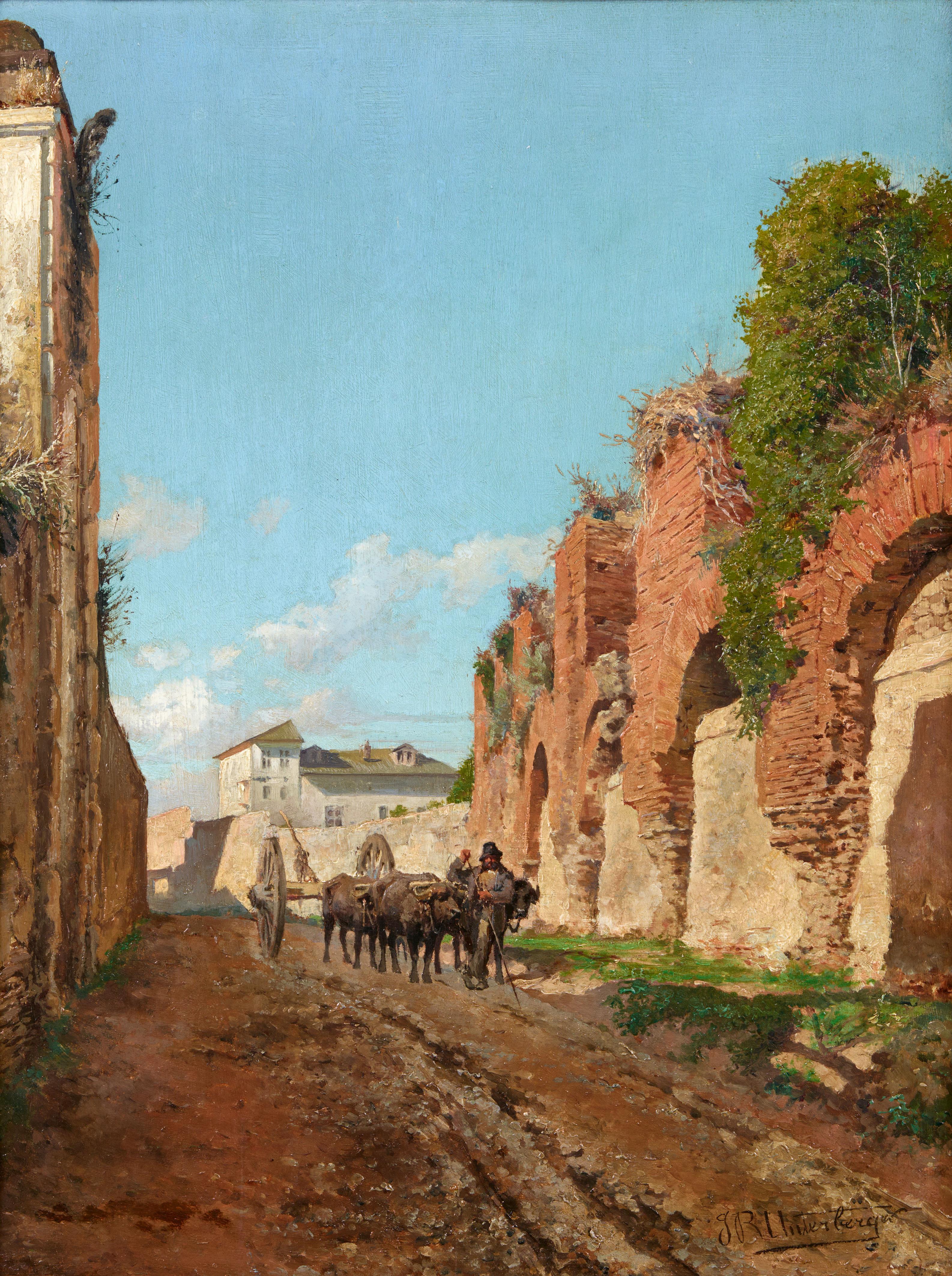 Franz Richard Unterberger - Italienische Straßenansicht mit Ochsengespann