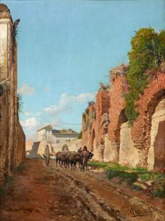 Franz Richard Unterberger - Italienische Straßenansicht mit Ochsengespann