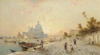 Franz Richard Unterberger - Riva degli schiavoni and S. Maria della Salute, Venice