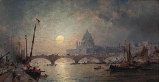 Franz Richard Unterberger - The Thames Under The Moon Before London Bridge And St. Paul\'S