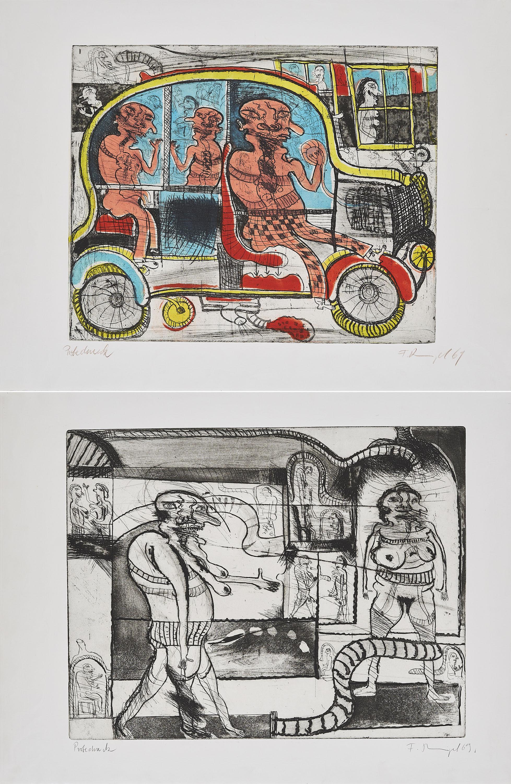 Franz Ringel - Konvolut von 2 Radierungen.