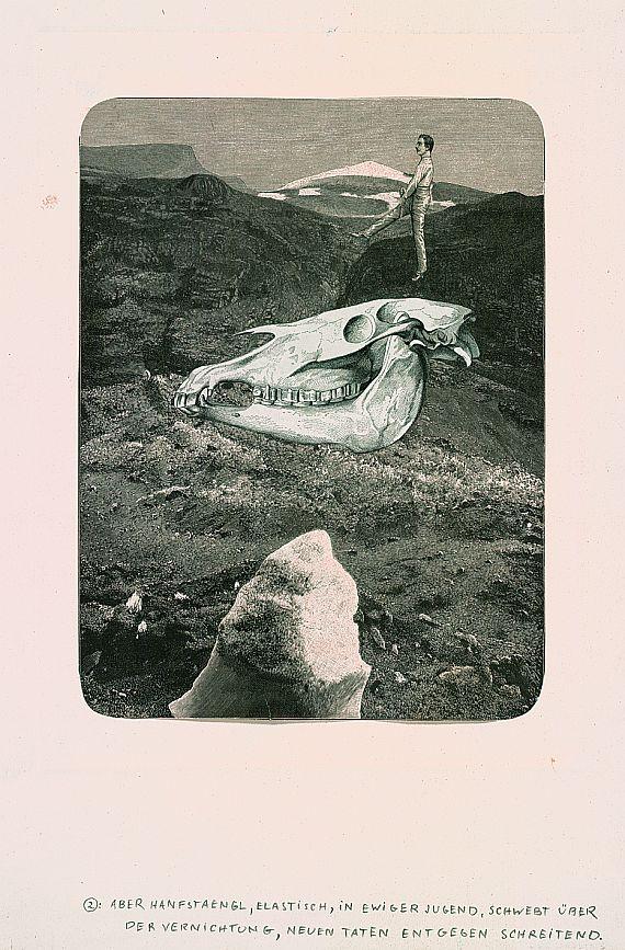 Franz Roh - 2 Bll.: Surrealistischer Schreck-Traum von der Kriegszerstörung der Museen. Aber Hanfstaengl - Elastisch, in ewiger Jugend, schwebt über der Vernichtung