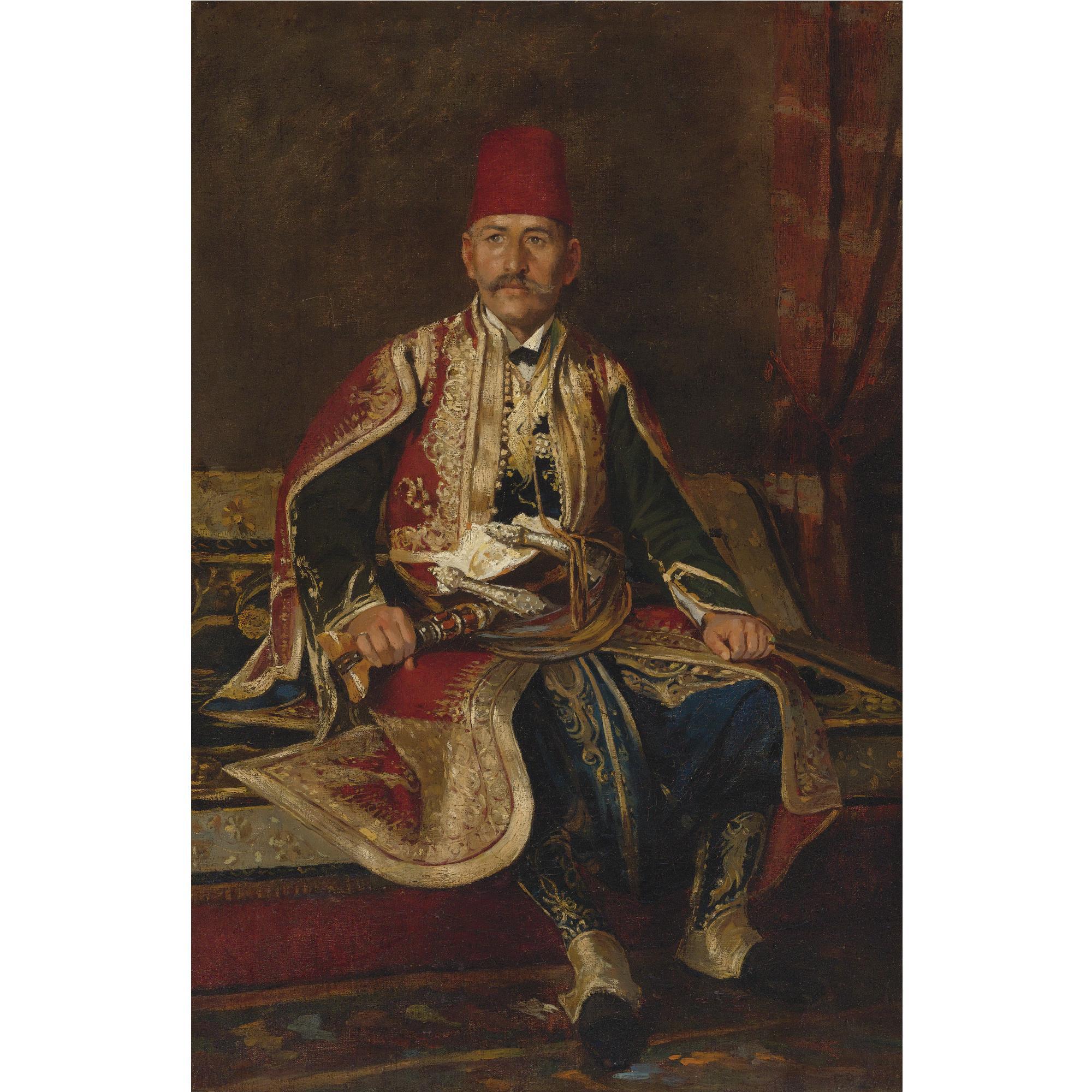 Franz Ruben - Austrian Turkish Noble Seated In A Carpeted Interior