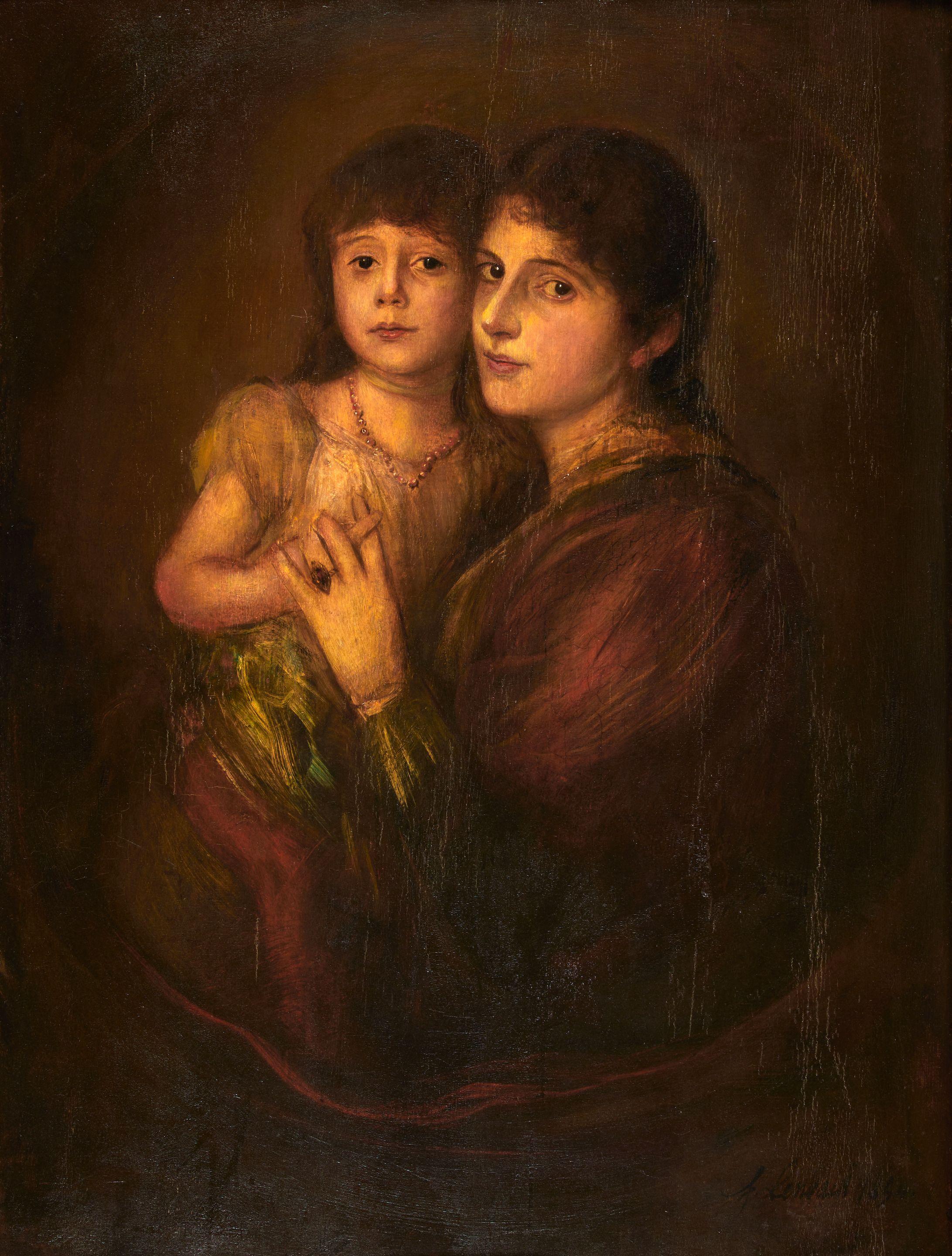 Franz Seraph Von Lenbach - Portrait of a Mother and Child Seated