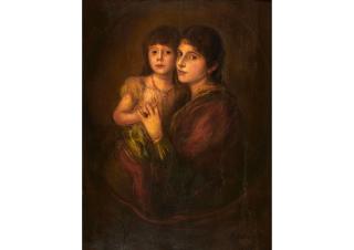 Franz Seraph Von Lenbach - Portrait of a Mother and Child Seated