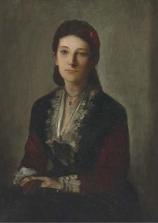 Franz Seraph von Lenbach - Portrait of Gertrud Grafin V. Werthern Née von Bülow, Seated Half-Length, In A Black Dress