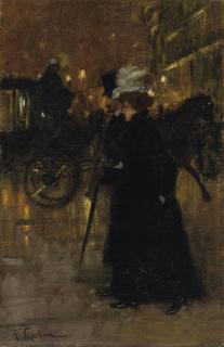 Franz Skarbina - An elegant couple taking a stroll in Berlin