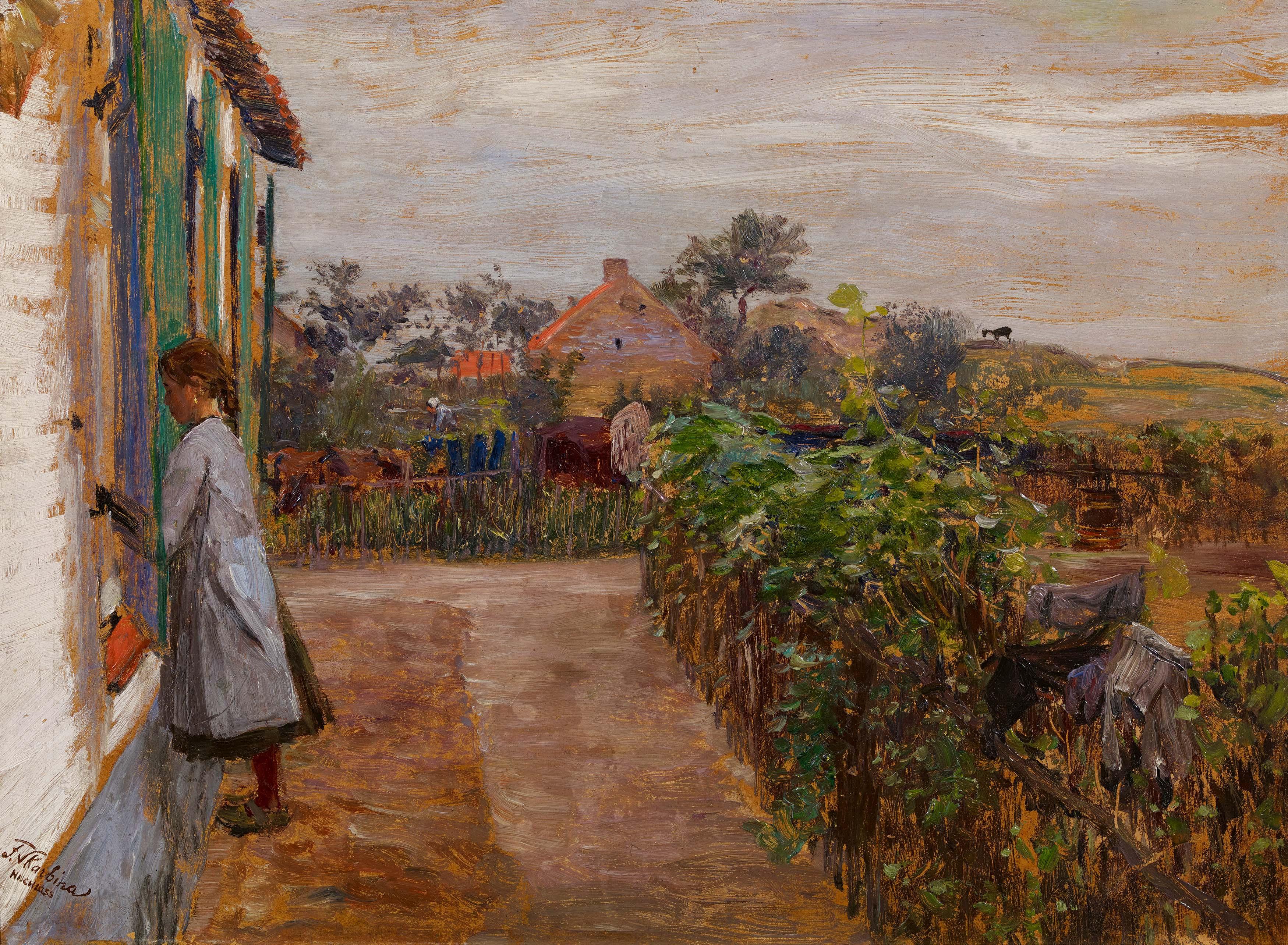 Franz Skarbina - Mädchen am Gartenfenster.