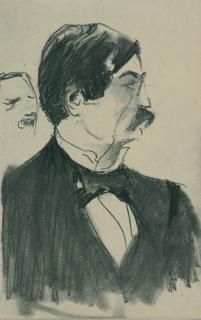 Franz Skarbina - Porträt eines Mannes im Profil mit Monokel.