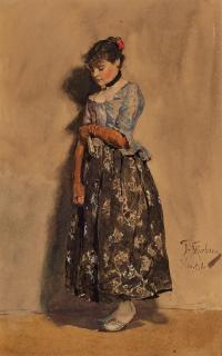 Franz Skarbina - Stehende junge Frau mit Fächer