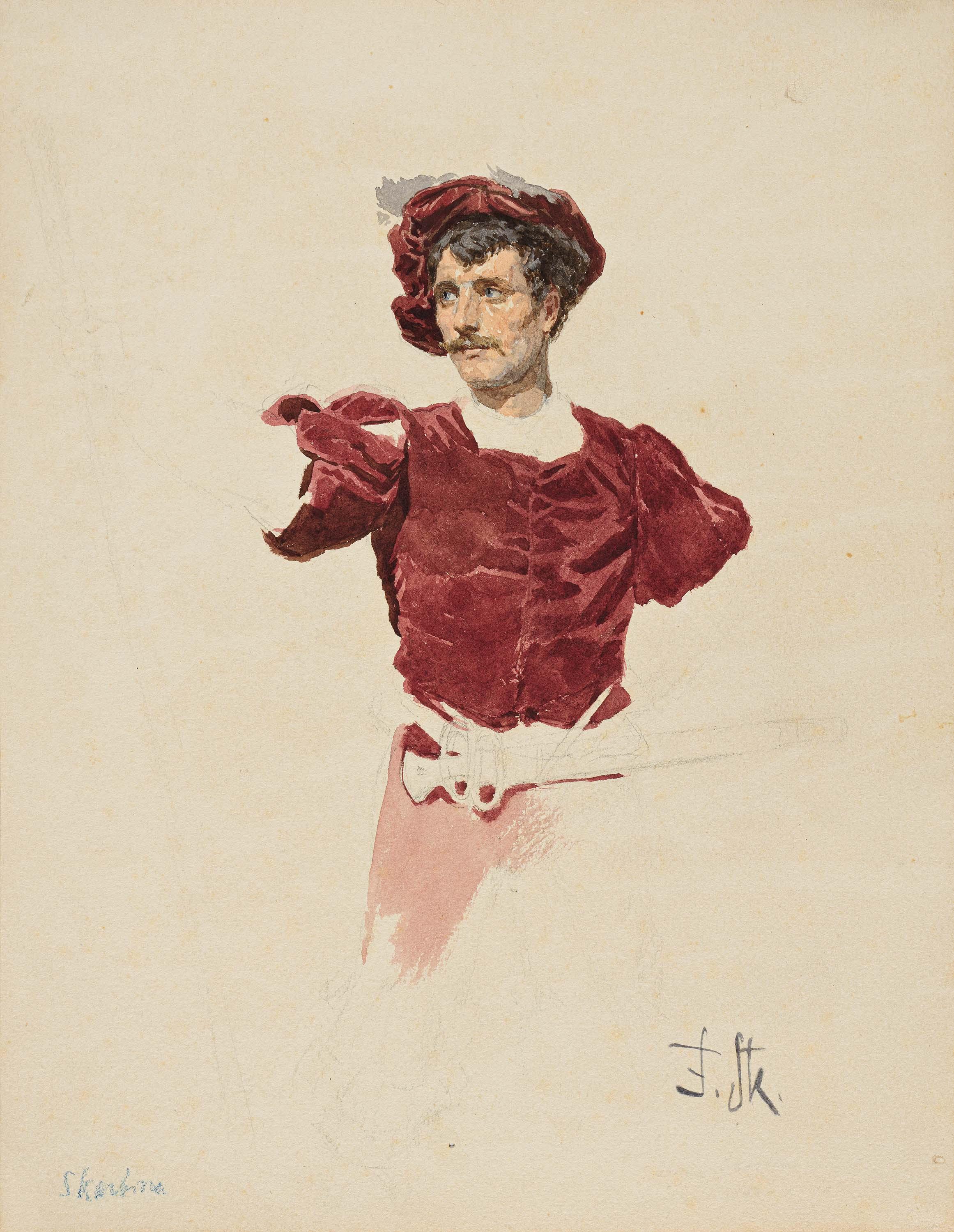 Franz Skarbina - Studie eines Mannes mit Hellebarde.