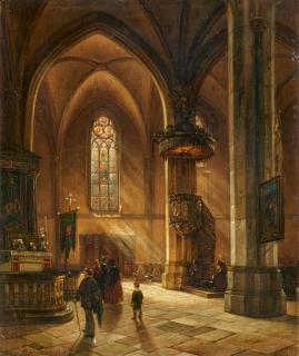 Franz Stegmann - Im Inneren der Lambertuskirche in Düsseldorf.