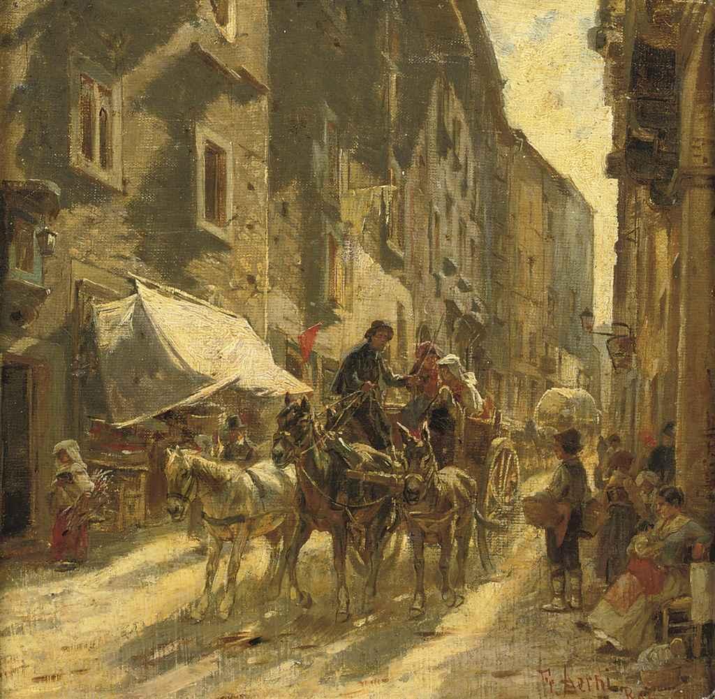 Franz Theodor Aerni - A carriage in a street in Rome