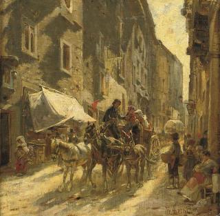 Franz Theodor Aerni - A carriage in a street in Rome