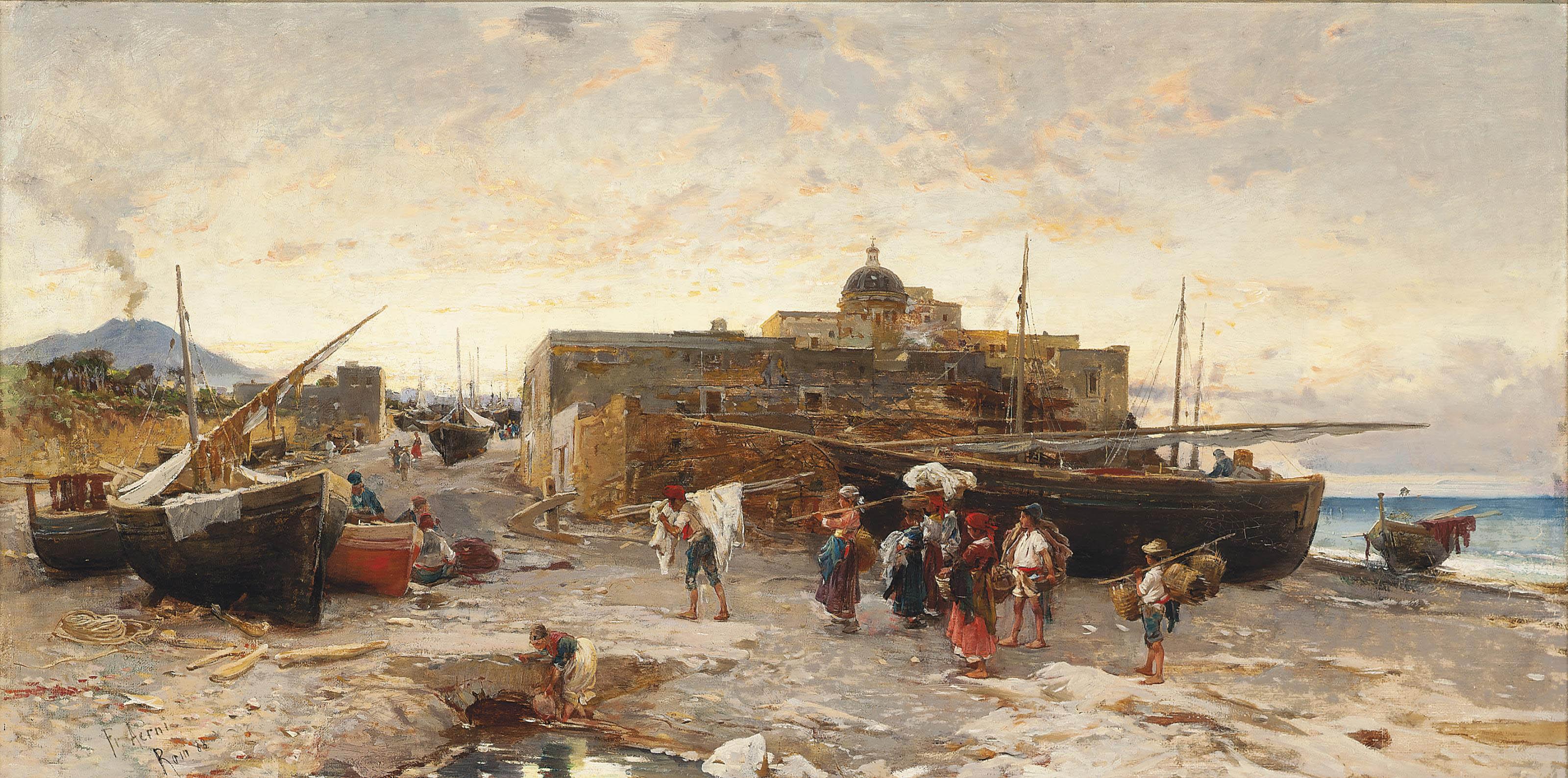 Franz Theodor Aerni - Neapolitan Fisherfolk At The End Of The Day