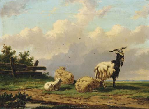Franz Van Severdonck - Sheep And A Goat In A Country Landscape
