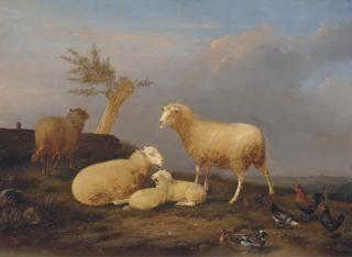 Franz van Severdonck - Sheep And Poultry At The Pond