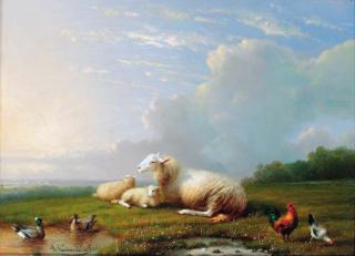 Franz Van Severdonck - Sheep grazing with chickens and ducks; and Sheep grazing with chickens