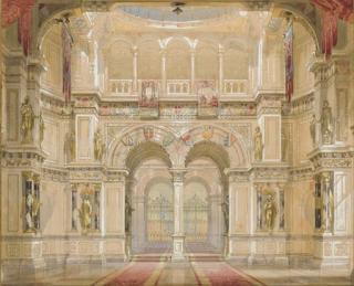Franz von Alt - The hall of a palace with sculptures and armour