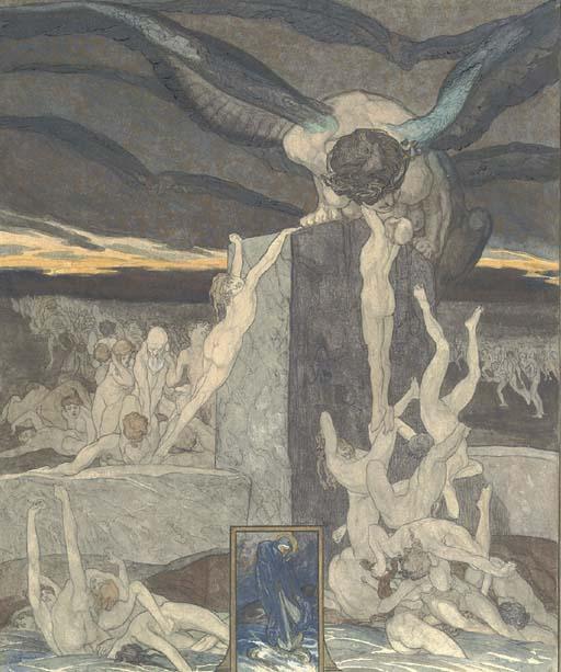 Franz von Bayros - Ode To Dante (Recto); And A Knight Before A Vision of Christ (Verso)