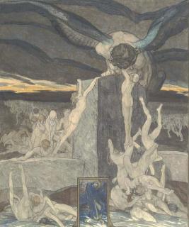 Franz von Bayros - Ode To Dante (Recto); And A Knight Before A Vision of Christ (Verso)