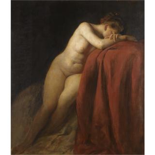 Franz Von Defregger - Austrian nude With Red Drape