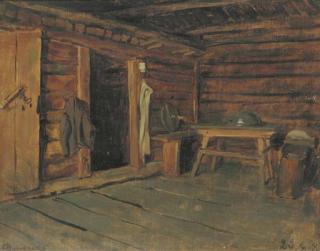Franz Von Defregger - Eine Käsestube: a cabin interior
