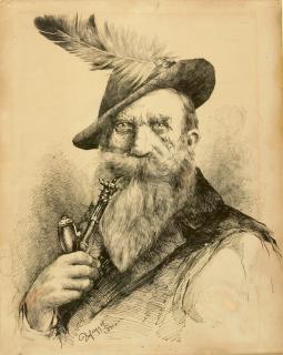 Franz von Defregger - Pfeife rauchender Jäger.