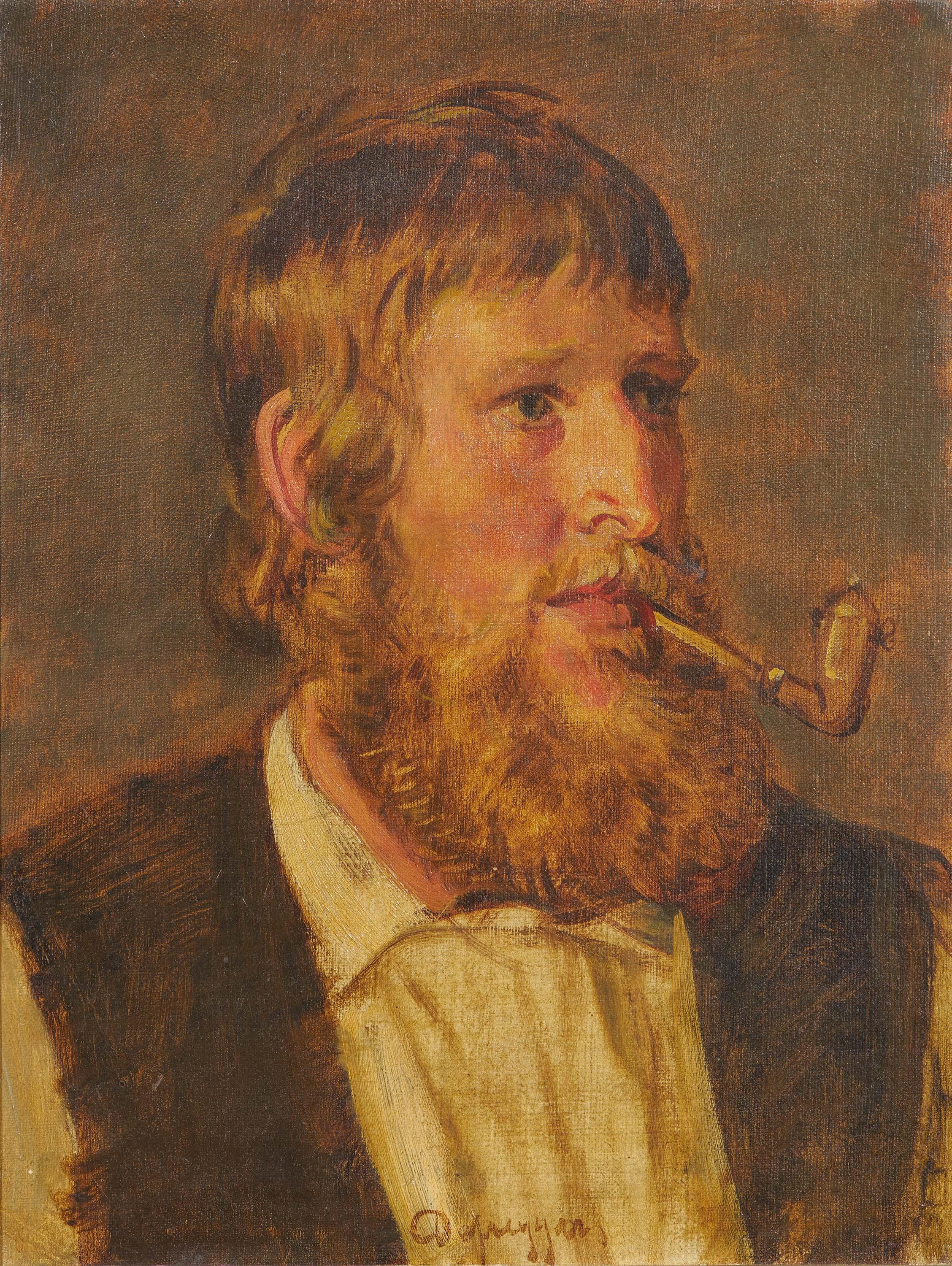 Franz von Defregger - Porträt eines Herren mit Pfeife.