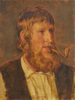 Franz von Defregger - Porträt eines Herren mit Pfeife.