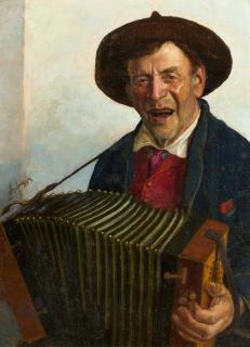 Franz Von Defregger - Tiroler Bauer mit Zieharmonika.