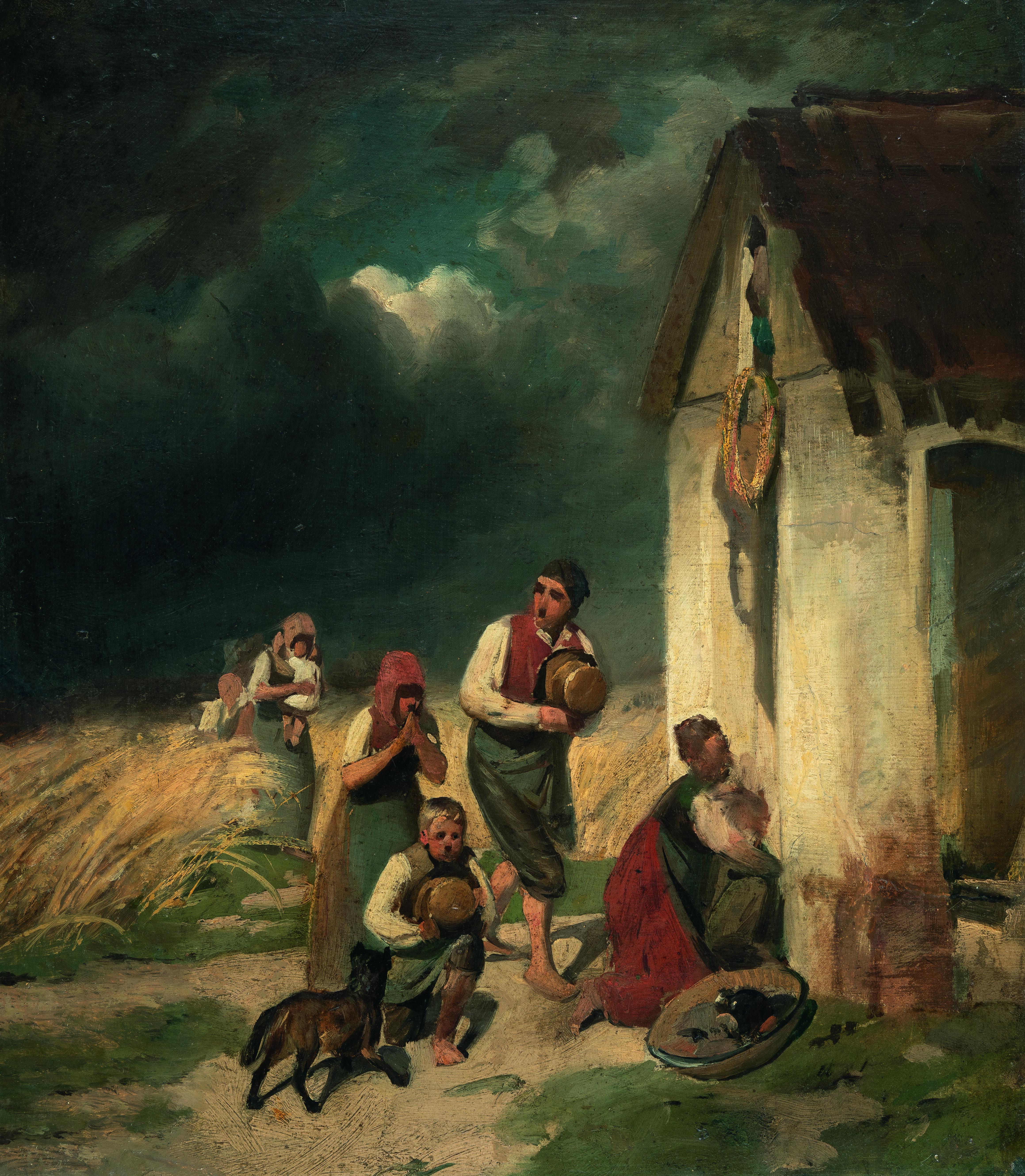 Franz von Lenbach - Landleute vor einem Unwetter flüchtend (Bauern vor der Kapelle)