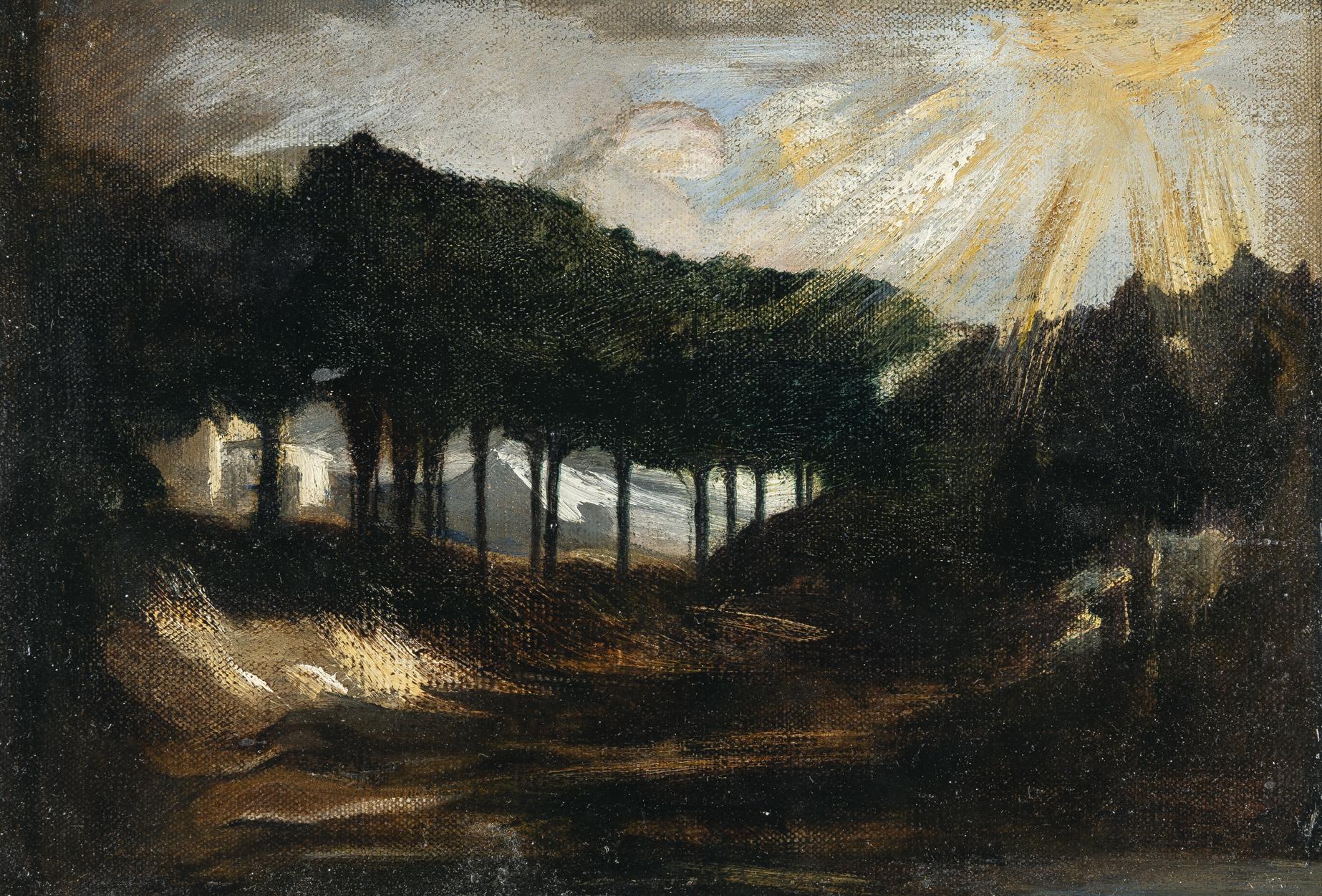 Franz von Lenbach - Landschaft mit tief stehender Sonne