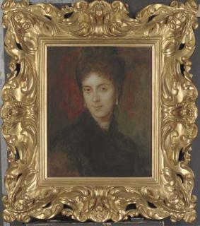 Franz von Lenbach - Portrait of a lady, shoulder length, in a black dress