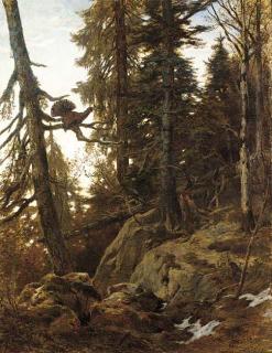 Franz von Pausinger - A heath cock roosting in an Alpine forest