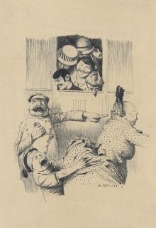 Franz Von Stuck - A satirical cartoon with the artist\'s self-portrait