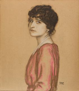Franz von Stuck - Porträt einer jungen Frau mit Perlenschmuck.