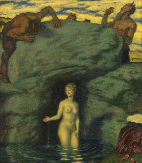 Franz von Stuck - Quellnymphe von Faunen belauscht